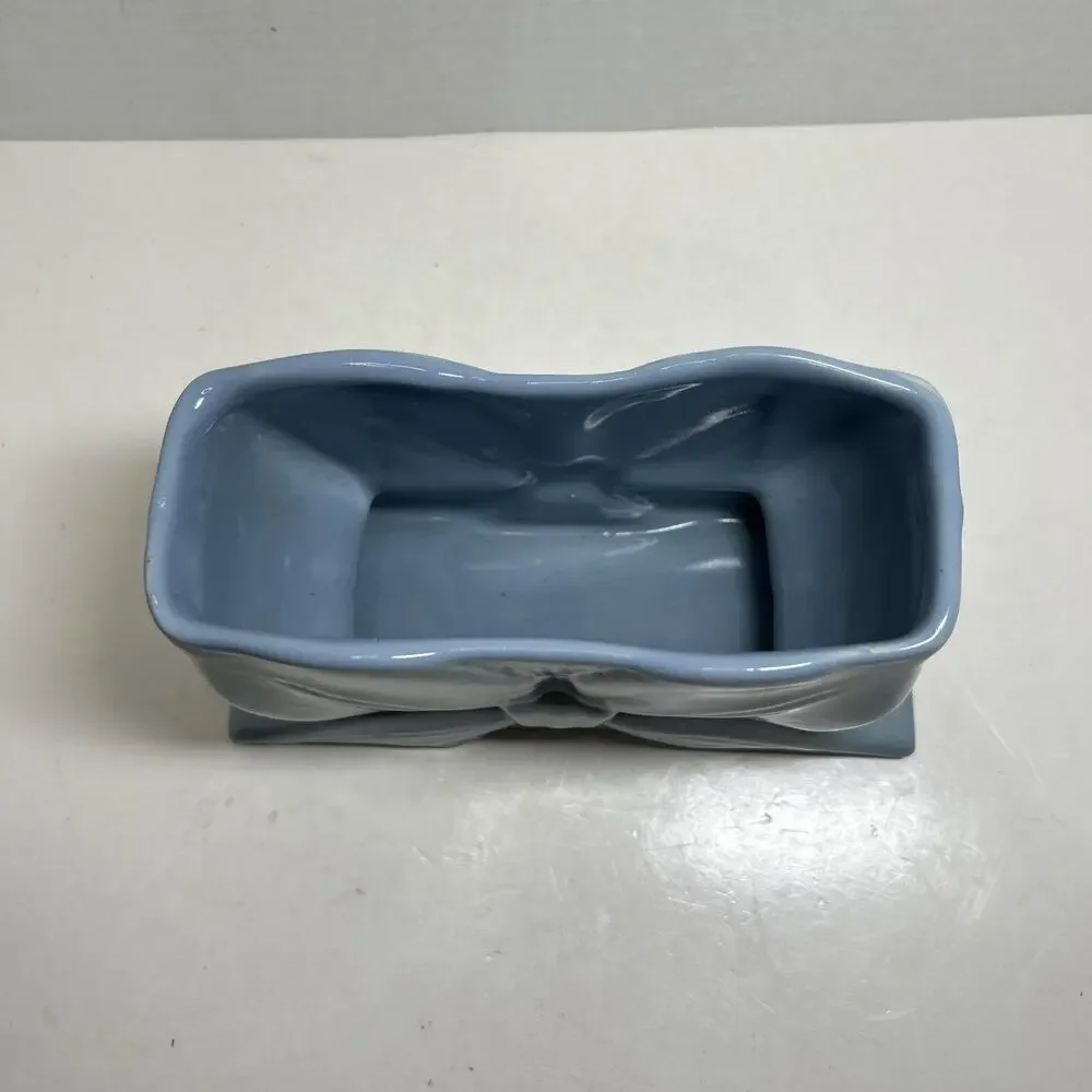 Vtg Abingdon Pottery Ribbon Bow Planter Vase Pastel Blue 462 Ceramic 4